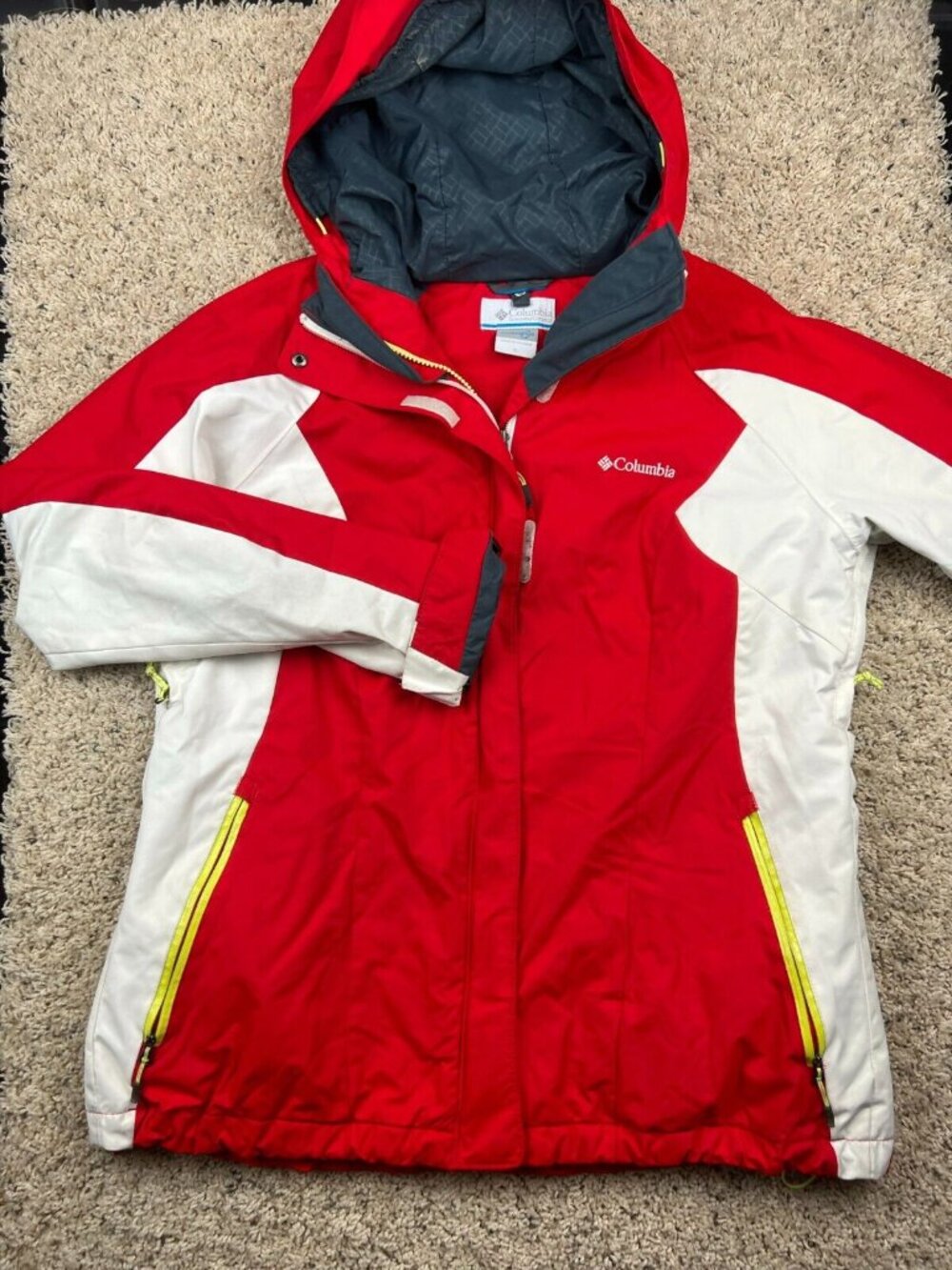 Columbia Interchange Womens Nylon Jacket Windbreaker with Hood Red White Size XL